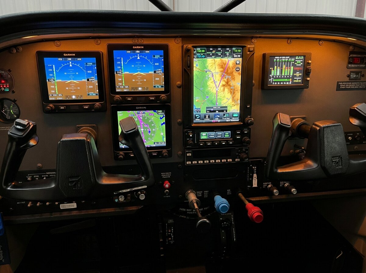 Painel Cessna 206H: glass cockpit Garmin dual GI 275 + GTN 750 + GFC 500 + JPI EDM 830